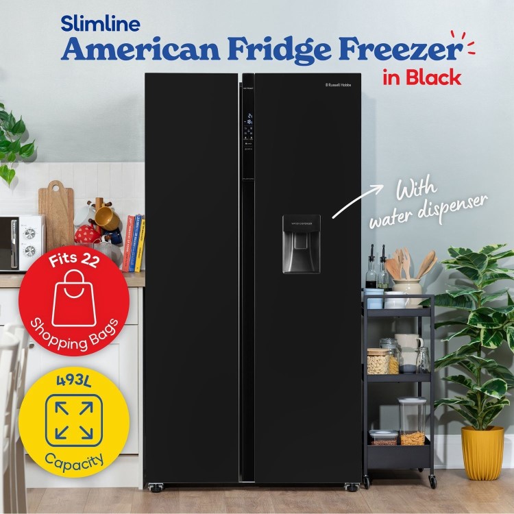 Russell Hobbs 439 Litre Side-By-Side American Fridge Freezer - Black