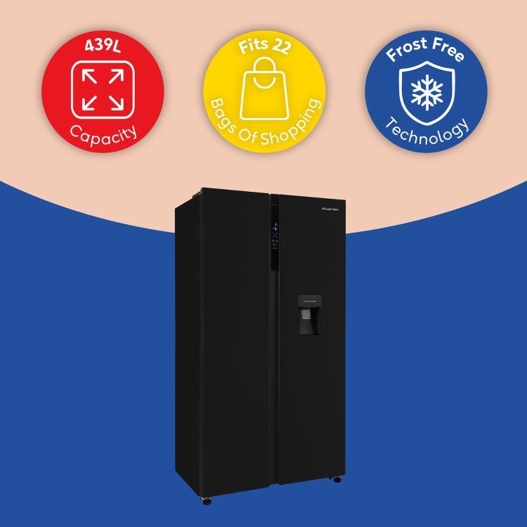Russell Hobbs 439 Litre Side-By-Side American Fridge Freezer - Black