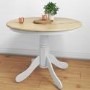 GRADE A1 - Round Pedestal Dining Table in White with Wood Top - Seats 4 - Rhode Island