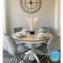 GRADE A1 - Round Pedestal Dining Table in White with Wood Top - Seats 4 - Rhode Island