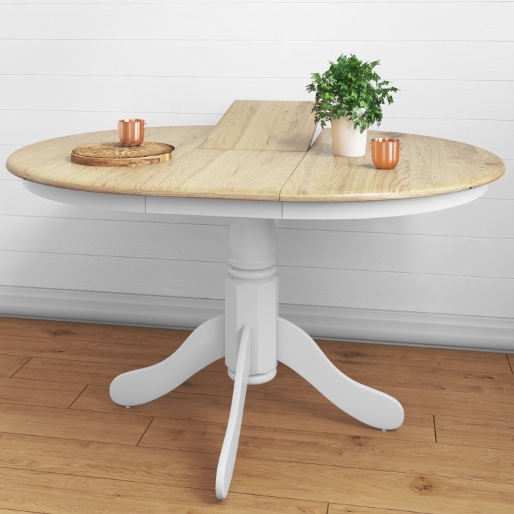 Round Extendable Dining Table in White & Oak Effect - Seats 6 - Rhode Island