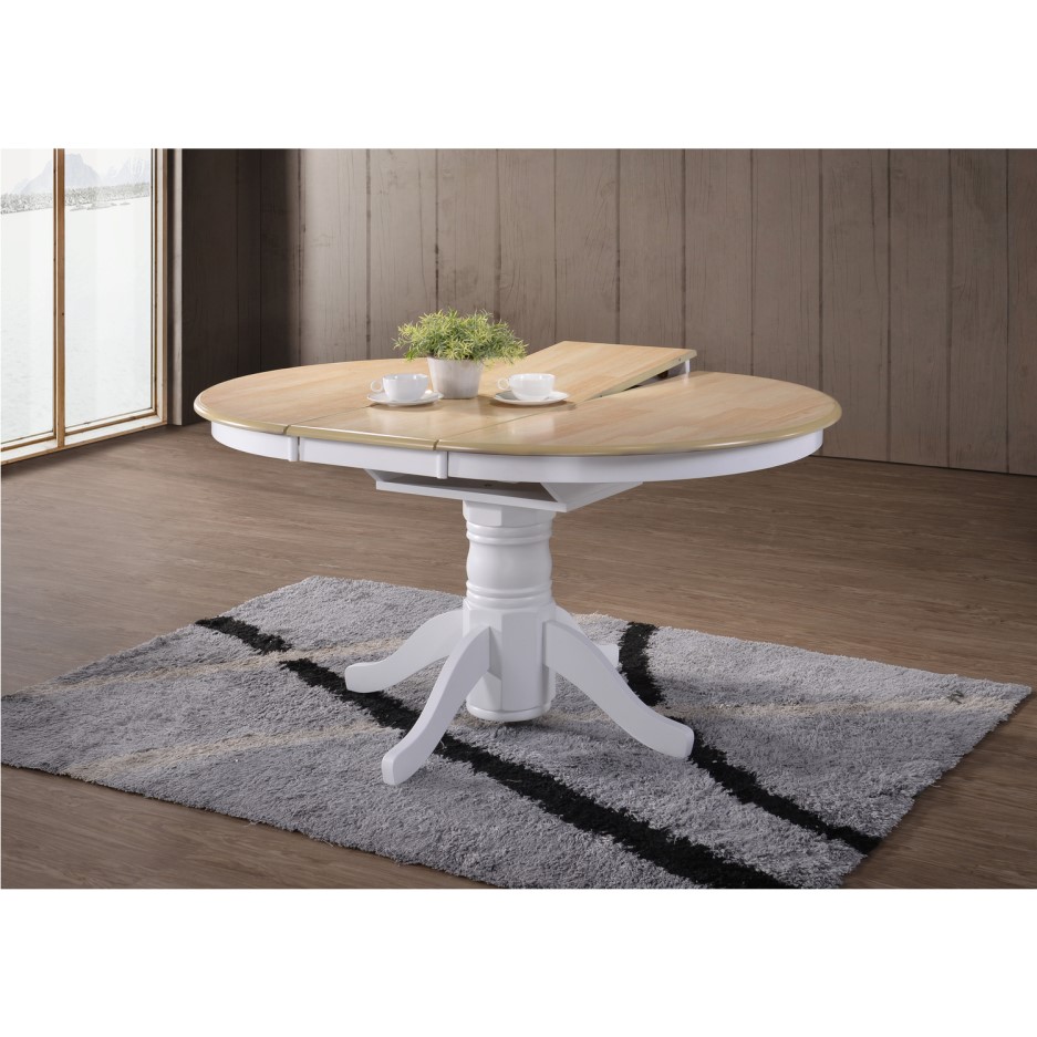 Rhode Island Solid Wood Extendable Round 6 Seater Dining Table in White/Natural BuyItDirect.ie