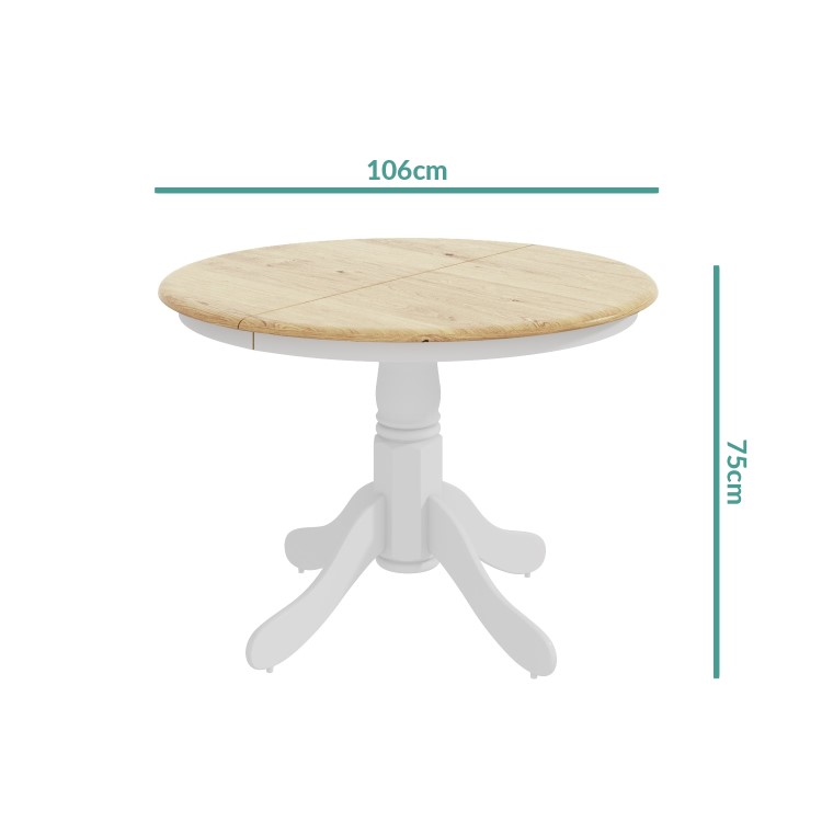 Round Extendable Dining Table in White & Oak Effect - Seats 6 - Rhode Island