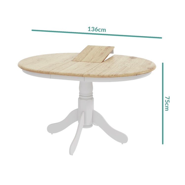 Round Extendable Dining Table in White & Oak Effect - Seats 6 - Rhode Island