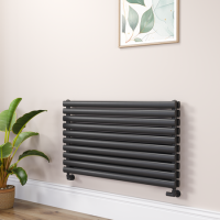 Sorrento Linea Midnight Black Oval Designer Radiator 590x1000mm Double Panel 3693 BTU - Horizontal Bars