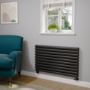 Sorrento Linea Midnight Black Oval Designer Radiator 590x1000mm Double Panel 3693 BTU - Horizontal Bars