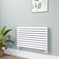 Sorrento Linea White Oval Designer Radiator 590x1000mm Double Panel 3693 BTU - Horizontal Bars