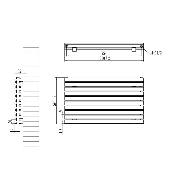 Sorrento Linea White Oval Designer Radiator 590x1000mm Double Panel 3693 BTU - Horizontal Bars