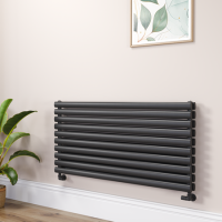 Sorrento Linea Black Oval Designer Radiator 590x1200mm Double Panel 4355 BTU - Horizontal Bars