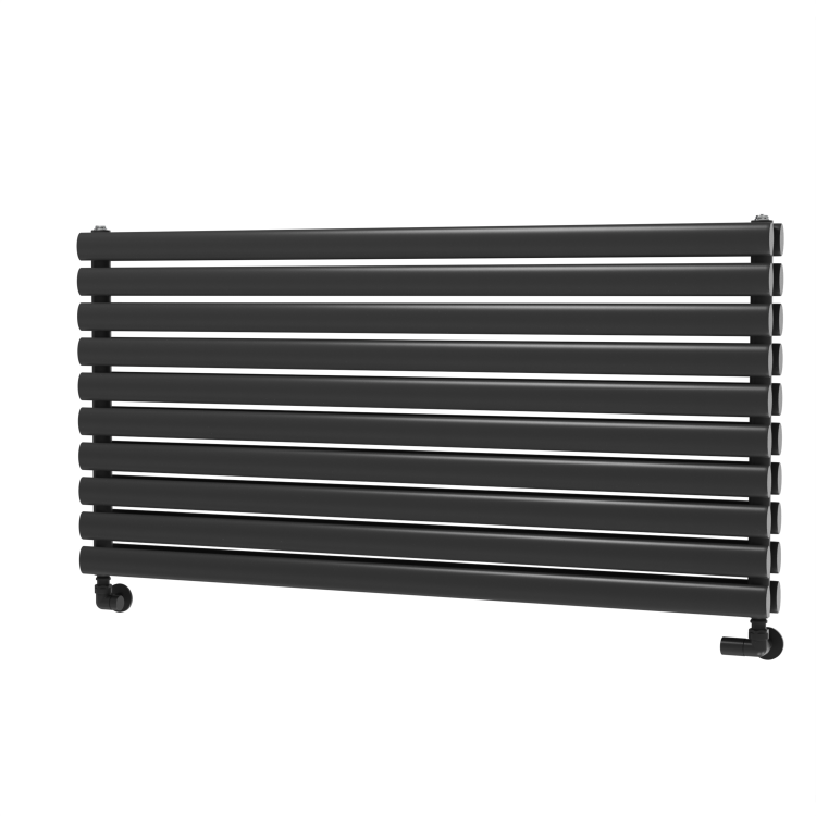 Sorrento Linea Black Oval Designer Radiator 590x1200mm Double Panel 4355 BTU - Horizontal Bars