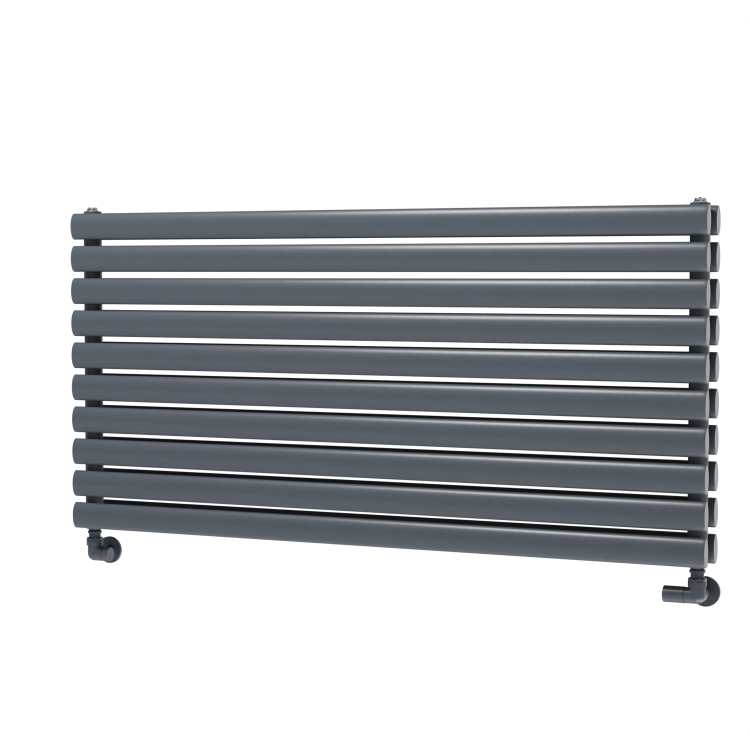 Sorrento Linea Dark Grey Anthracite Oval Designer Radiator 590x1200mm Double Panel 4355 BTU - Horizontal Bars