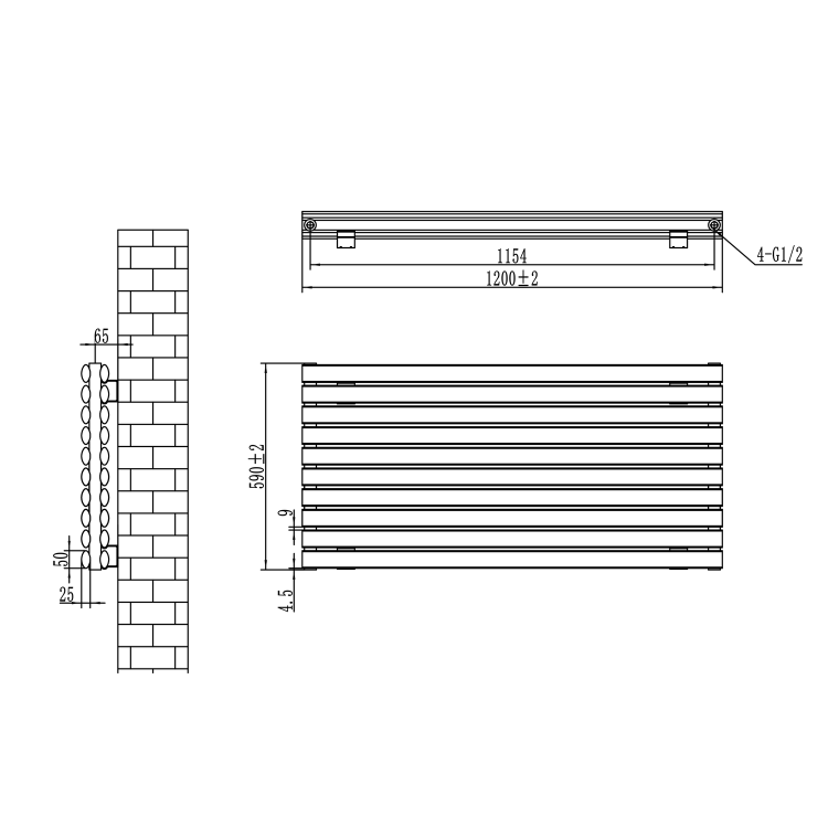 Sorrento Linea White Oval Designer Radiator 590x1200mm Double Panel 4355 BTU - Horizontal Bars
