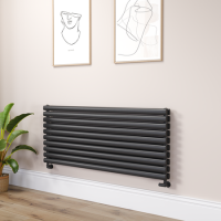 Sorrento Linea Midnight Black Oval Designer Radiator 590x1400mm Double Panel 5014 BTU - Horizontal Bars