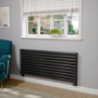 Sorrento Linea Midnight Black Oval Designer Radiator 590x1400mm Double Panel 5014 BTU - Horizontal Bars