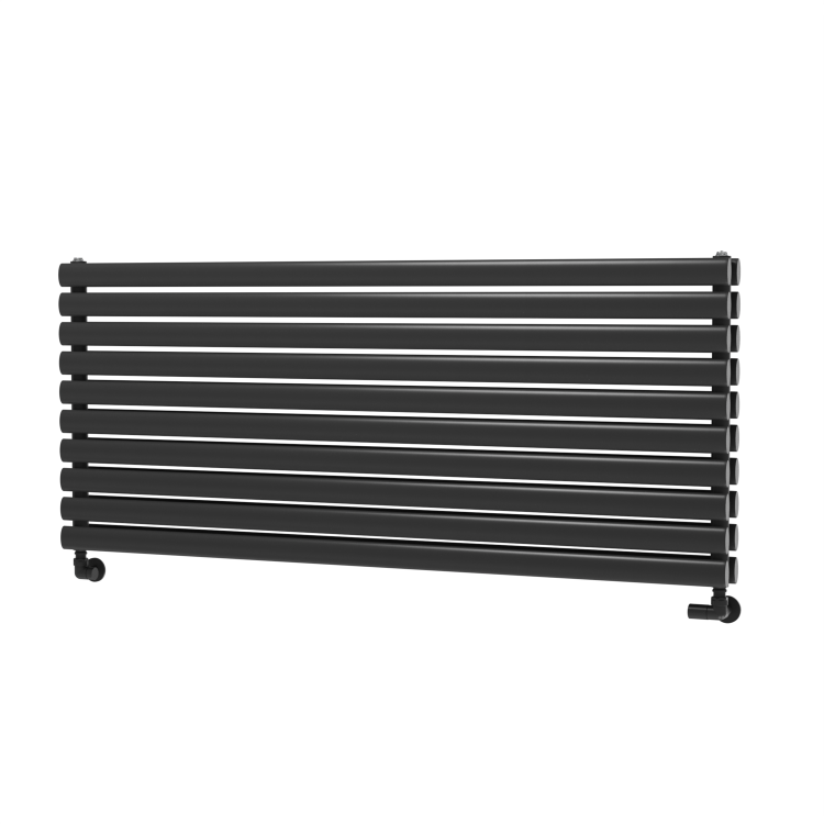 Sorrento Linea Midnight Black Oval Designer Radiator 590x1400mm Double Panel 5014 BTU - Horizontal Bars