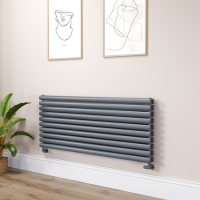 Sorrento Linea Dark Grey Anthracite Oval Designer Radiator 590x1400mm Double Panel 5014 BTU - Horizontal Bars
