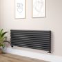 Sorrento Linea Midnight Black Oval Designer Radiator 590x1600mm Double Panel 5676 BTU - Horizontal Bars
