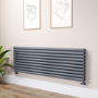 Sorrento Linea Dark Grey Anthracite Oval Designer Radiator 590x1800mm Double Panel 6338 BTU - Horizontal Bars
