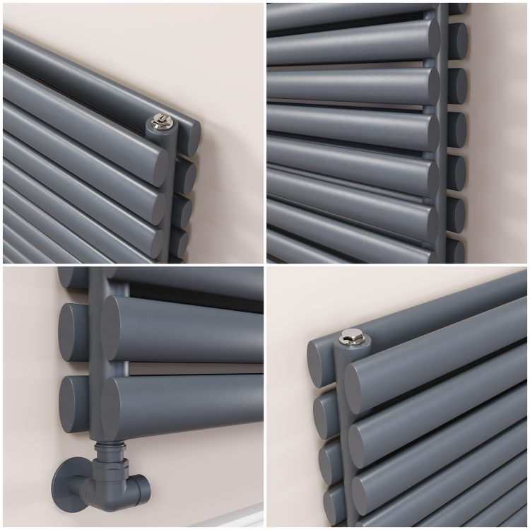 Sorrento Linea Dark Grey Anthracite Oval Designer Radiator 590x1800mm Double Panel 6338 BTU - Horizontal Bars