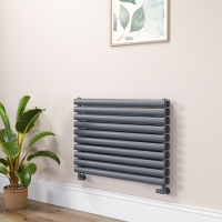 Sorrento Linea Dark Grey Anthracite Oval Designer Radiator 590x800mm Double Panel 3024 BTU - Horizontal Bars