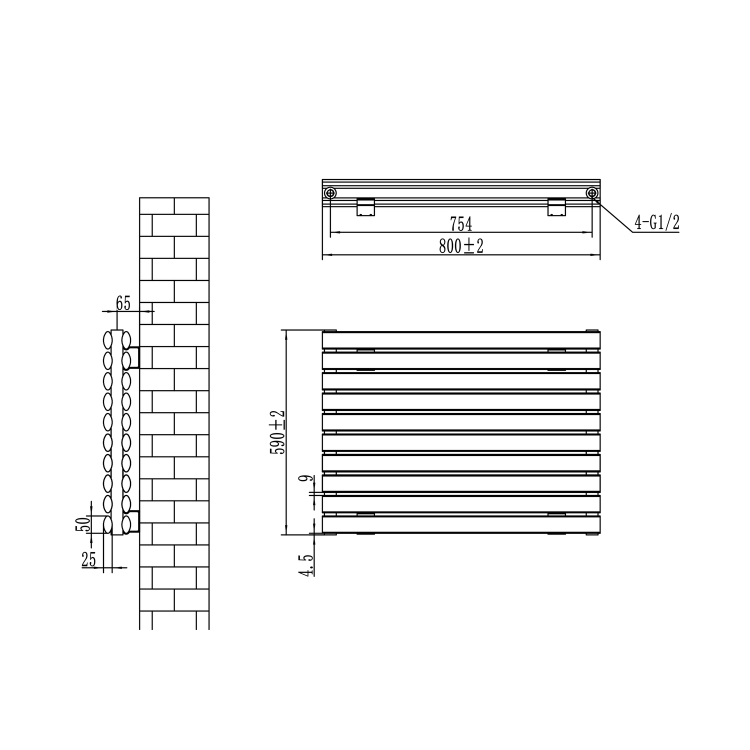 Sorrento Linea Dark Grey Anthracite Oval Designer Radiator 590x800mm Double Panel 3024 BTU - Horizontal Bars