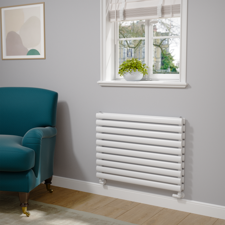 Sorrento Linea White Oval Designer Radiator 590x800mm Double Panel 3024 BTU - Horizontal Bars