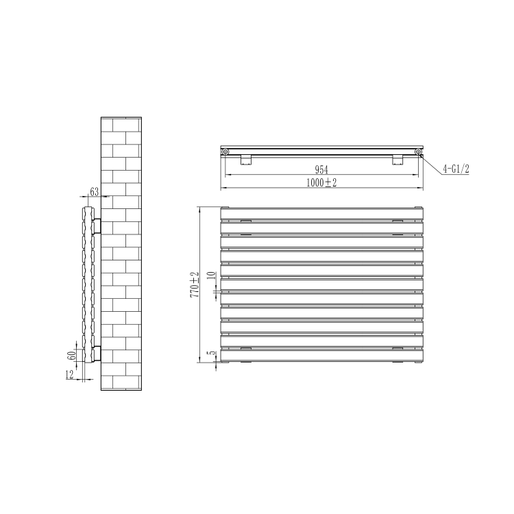 Riace Linea Black Flat Designer Radiator 770x1000mm Double Panel 4553 BTU - Horizontal Bars