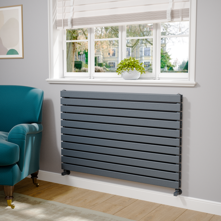 Riace Linea Dark Grey Anthracite Flat Designer Radiator 770x1200mm Double Panel 5358 BTU - Horizontal Bars