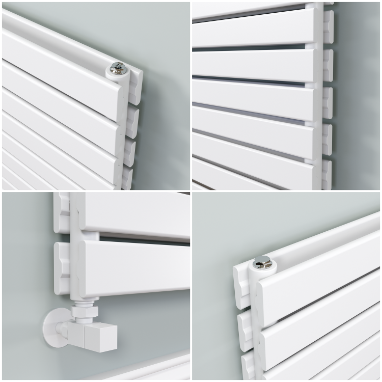 Riace Linea White Flat Designer Radiator 770x1200mm Double Panel 5358 BTU - Horizontal Bars