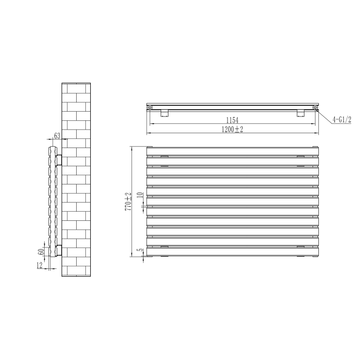 Riace Linea White Flat Designer Radiator 770x1200mm Double Panel 5358 BTU - Horizontal Bars
