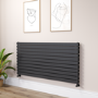 Riace Linea Midnight Black Flat Designer Radiator 770x1600mm Double Panel 6904 BTU - Horizontal Bars