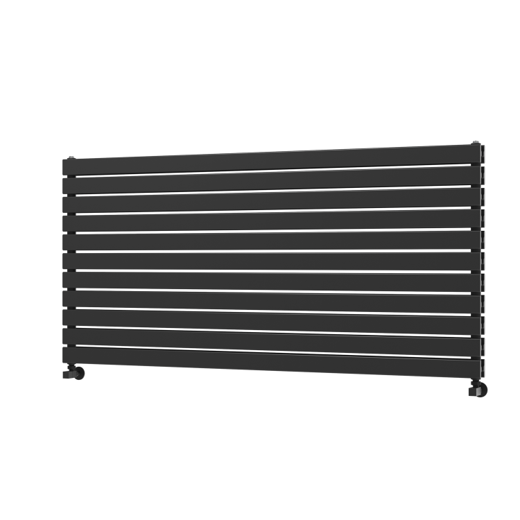 Riace Linea Midnight Black Flat Designer Radiator 770x1600mm Double Panel 6904 BTU - Horizontal Bars