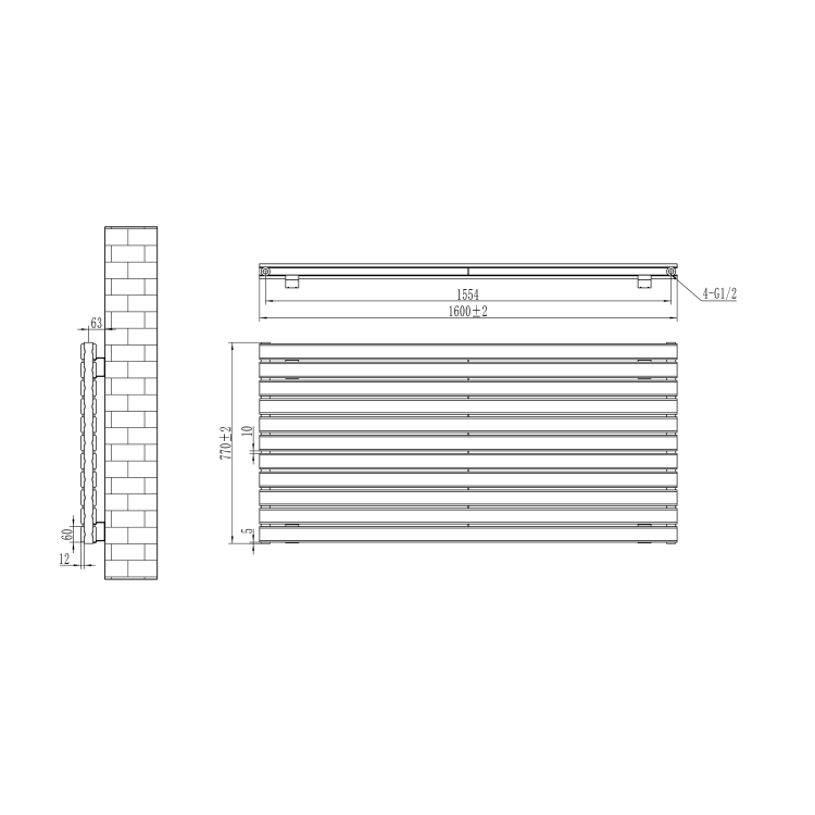 Riace Linea Midnight Black Flat Designer Radiator 770x1600mm Double Panel 6904 BTU - Horizontal Bars