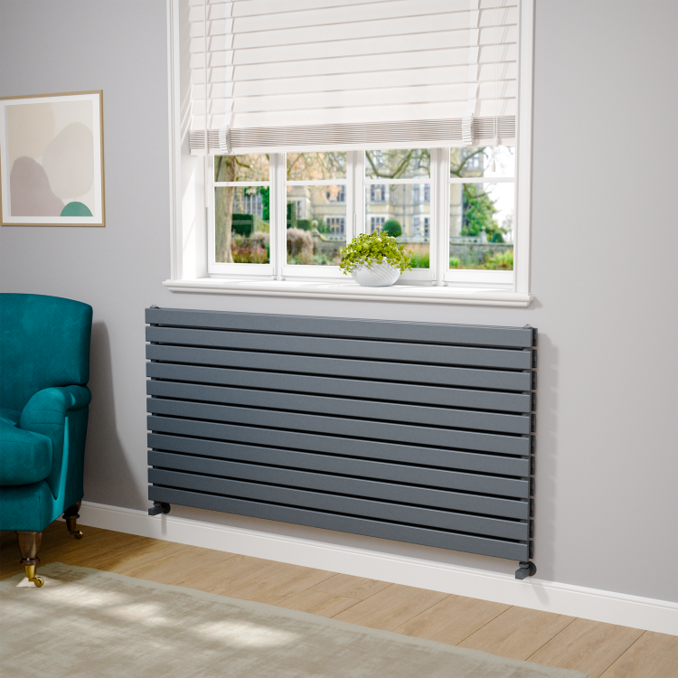 Riace Linea Dark Grey Anthracite Flat Designer Radiator 770x1600mm Double Panel 6904 BTU - Horizontal Bars
