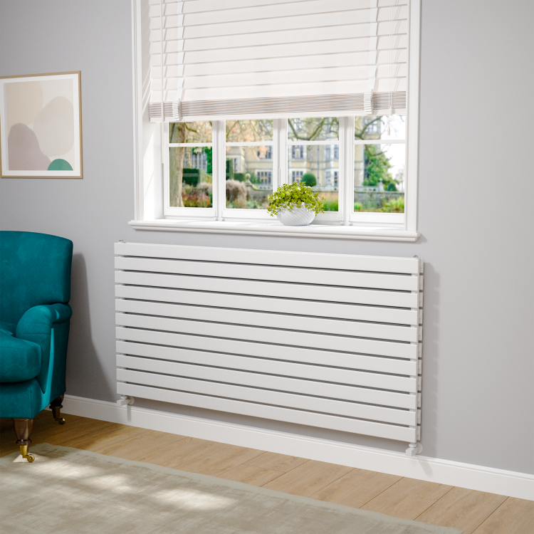 Riace Linea White Flat Designer Radiator 770x1600mm Double Panel 6904 BTU - Horizontal Bars