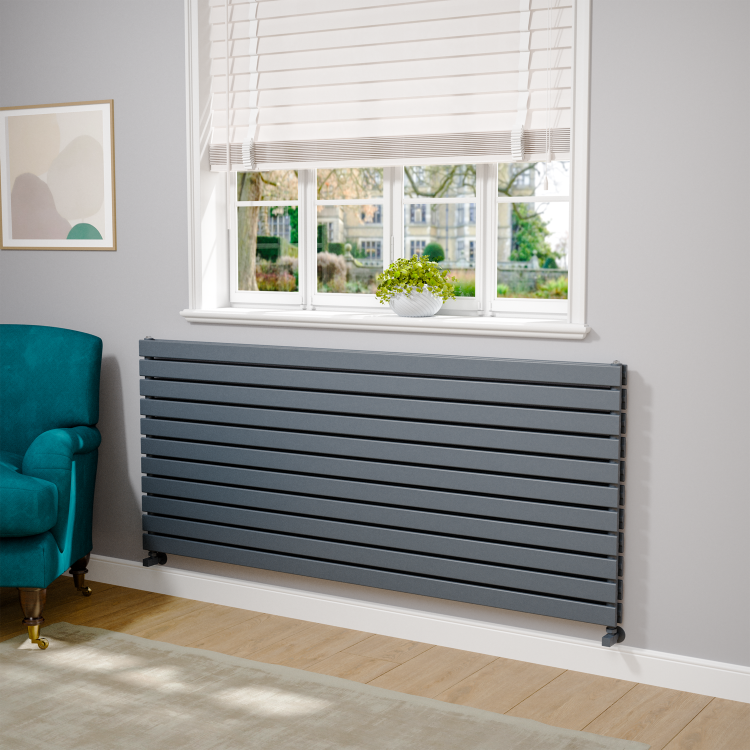 Riace Linea Dark Grey Anthracite Flat Designer Radiator 770x1800mm Double Panel 7645 BTU - Horizontal Bars