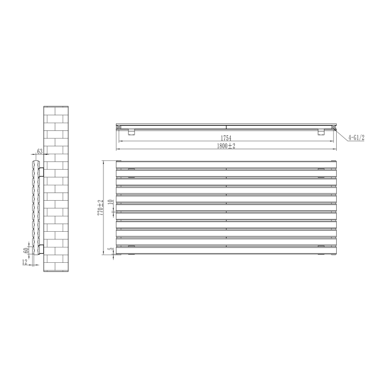 Riace Linea Dark Grey Anthracite Flat Designer Radiator 770x1800mm Double Panel 7645 BTU - Horizontal Bars