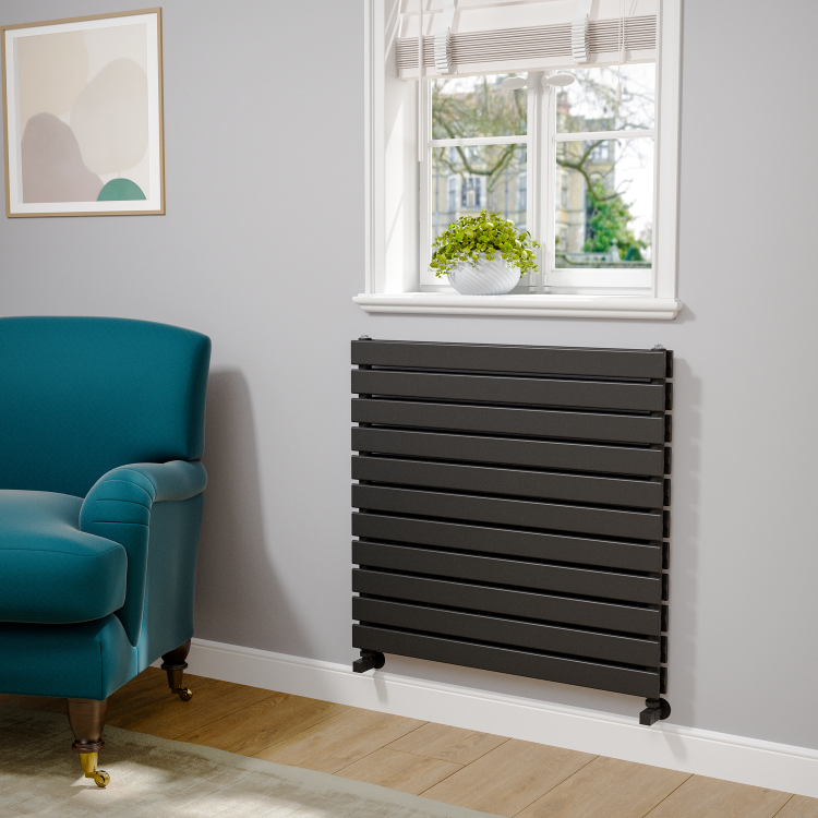 Riace Linea Black Flat Designer Radiator 770x800mm Double Panel 3720 BTU - Horizontal Bars