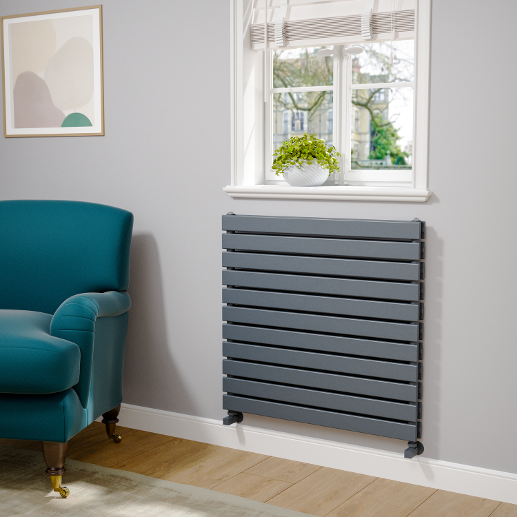 Riace Linea Dark Grey Anthracite Flat Designer Radiator 770x800mm Double Panel 3720 BTU - Horizontal Bars