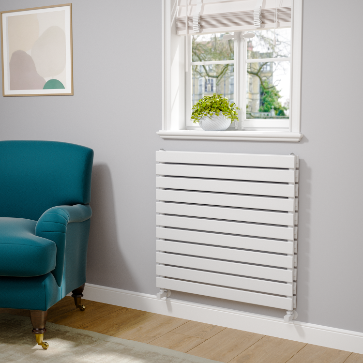 Riace Linea White Flat Designer Radiator 770x800mm Double Panel 3720 BTU - Horizontal Bars
