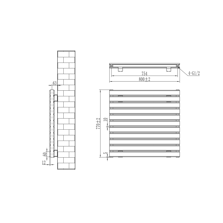 Riace Linea White Flat Designer Radiator 770x800mm Double Panel 3720 BTU - Horizontal Bars