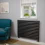Sorrento Linea Midnight Black Oval Designer Radiator 767x1000mm Double Panel 4799 BTU - Horizontal Bars