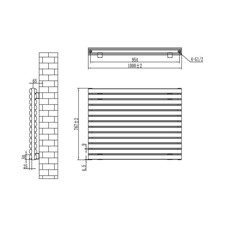 Sorrento Linea Midnight Black Oval Designer Radiator 767x1000mm Double Panel 4799 BTU - Horizontal Bars