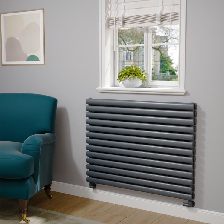 Sorrento Linea Dark Grey Anthracite Oval Designer Radiator 767x1000mm Double Panel 4799 BTU - Horizontal Bars