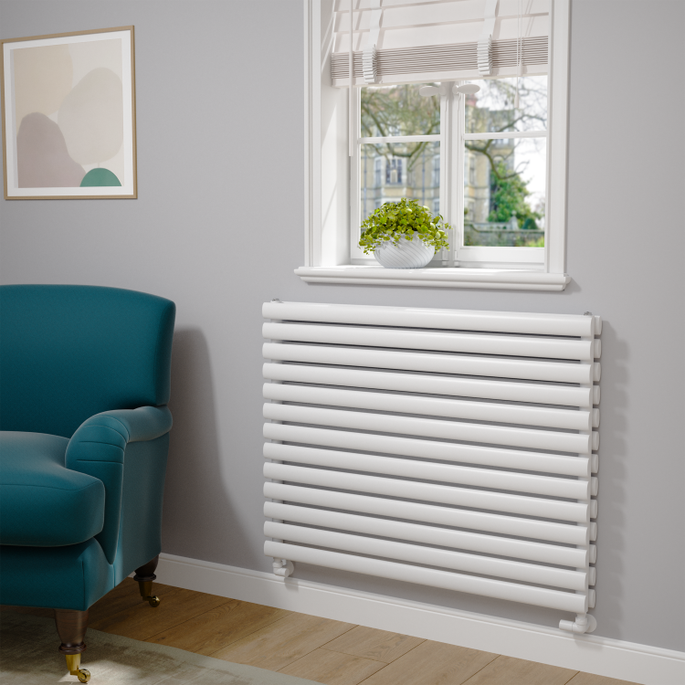 Sorrento Linea White Oval Designer Radiator 767x1000mm Double Panel 4799 BTU - Horizontal Bars