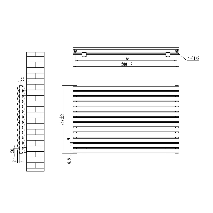 Sorrento Linea Midnight Black Oval Designer Radiator 767x1200mm Double Panel 5659 BTU - Horizontal Bars