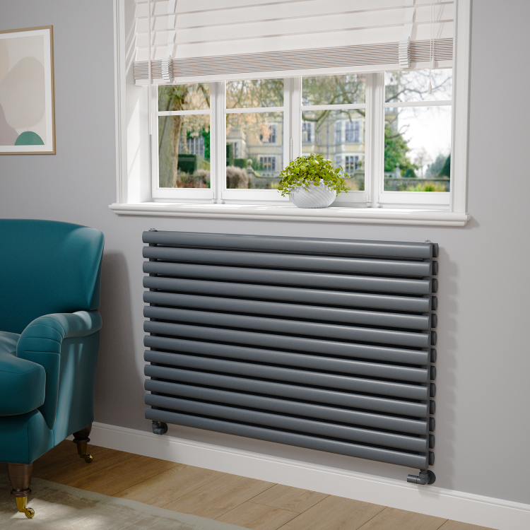 Sorrento Linea Dark Grey Anthracite Oval Designer Radiator 767x1200mm Double Panel 5659 BTU - Horizontal Bars
