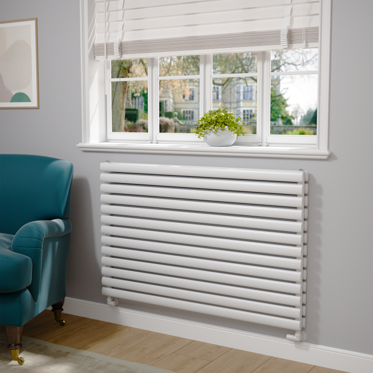 Sorrento Linea White Oval Designer Radiator 767x1200mm Double Panel 5659 BTU - Horizontal Bars