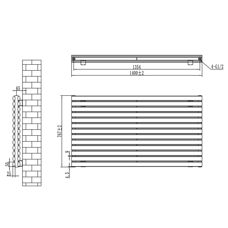 Sorrento Dark Grey Anthracite Oval Designer Radiator 767x1400mm Double Panel 6519 BTU