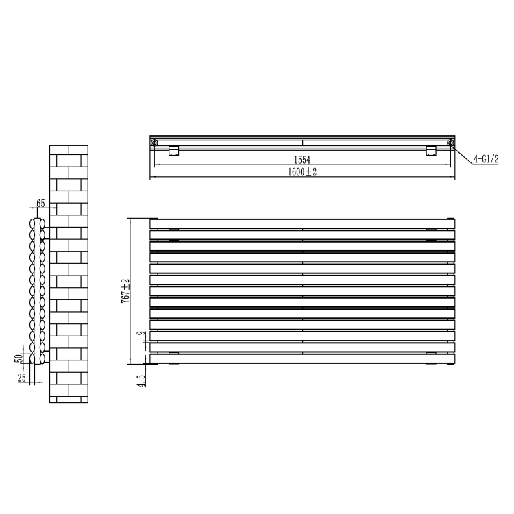 Sorrento Dark Grey Anthracite Oval Designer Radiator 767x1600mm Double Panel 7379 BTU